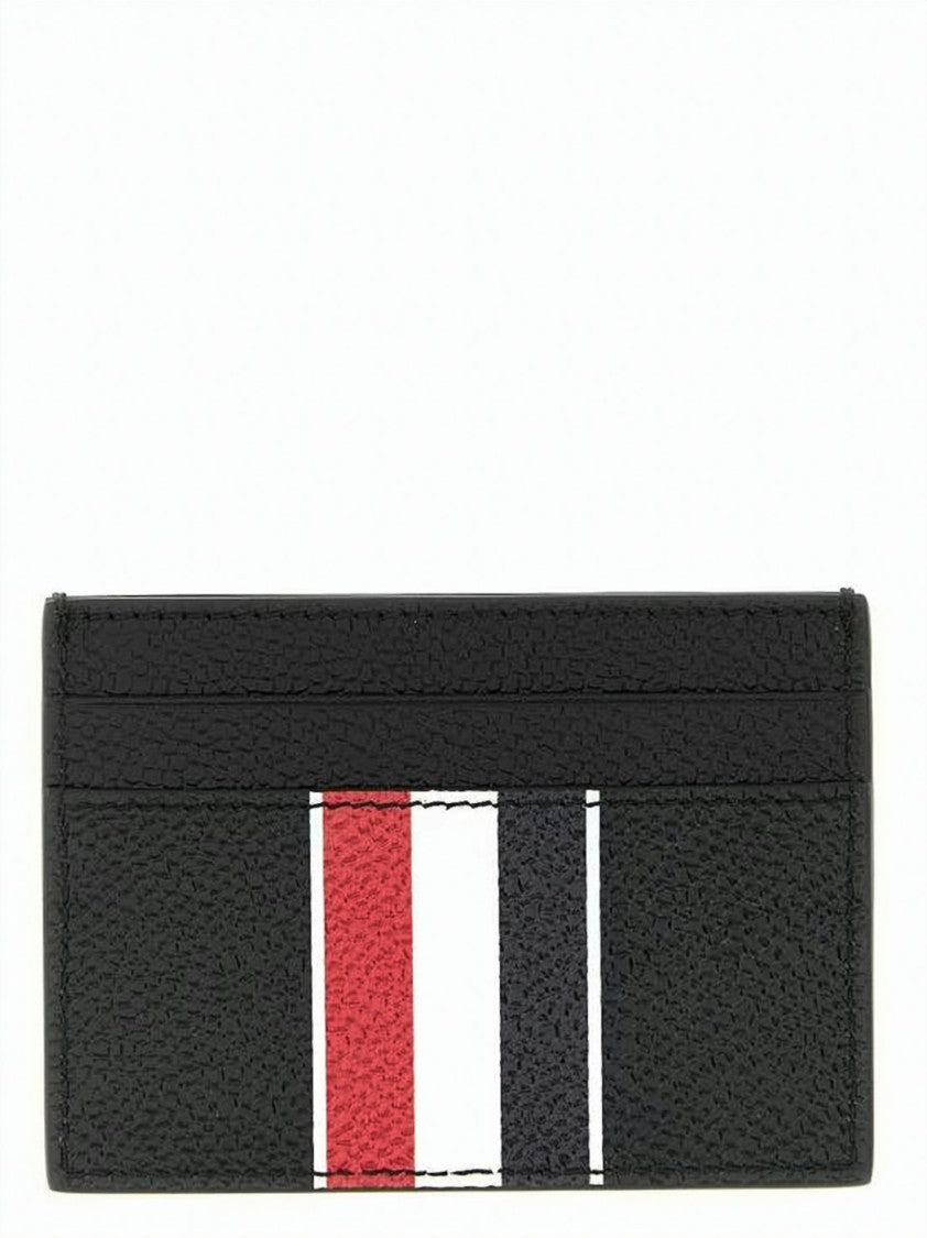 Thom Browne Pebble Grain Leather Card Holder With Rwb Stripe Detail