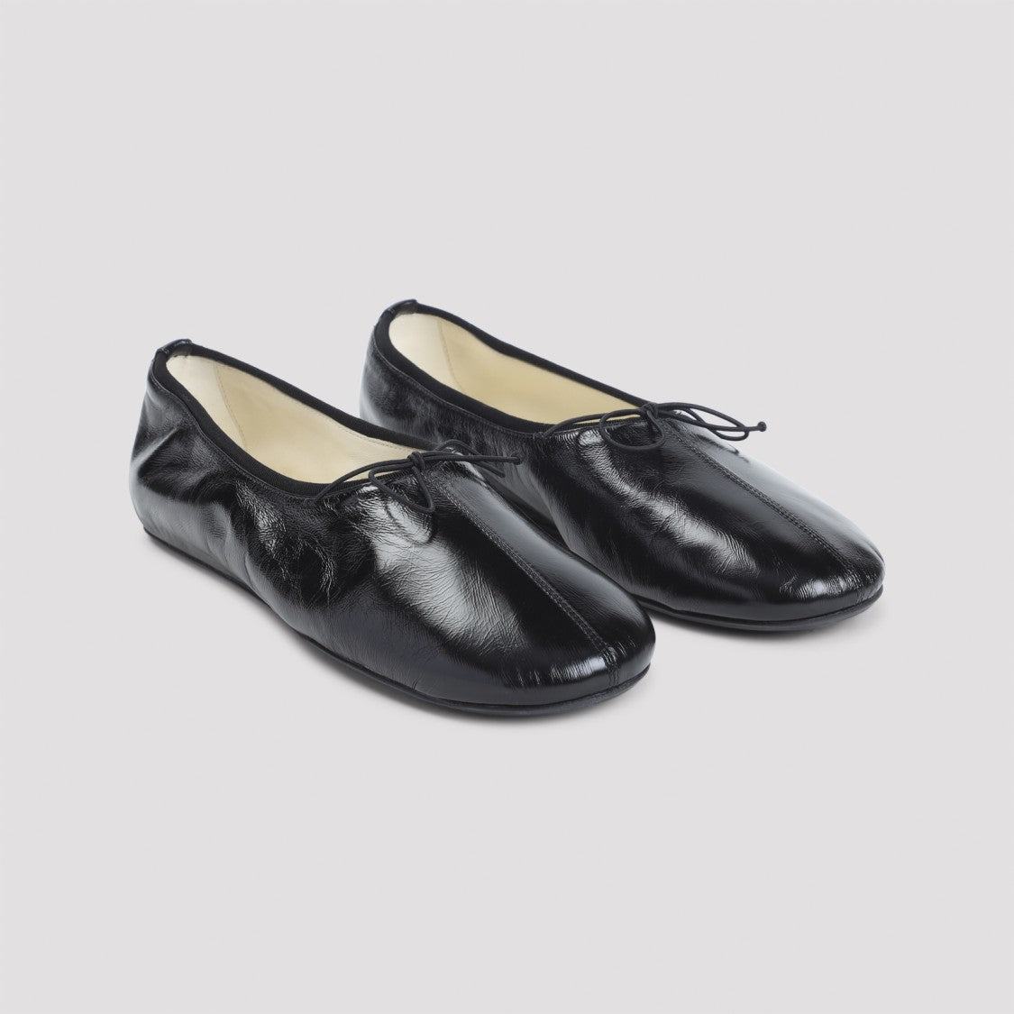 Phoebe Philo Black Leather Ballet Flats With Bow Detail