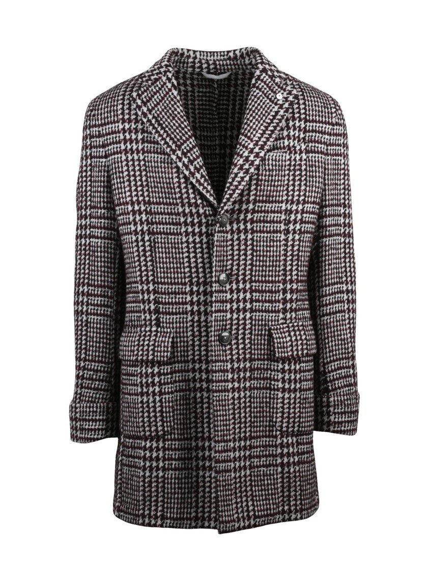 L.B.M. 1911 Grey-Bordeaux Cotton-Blend Coat