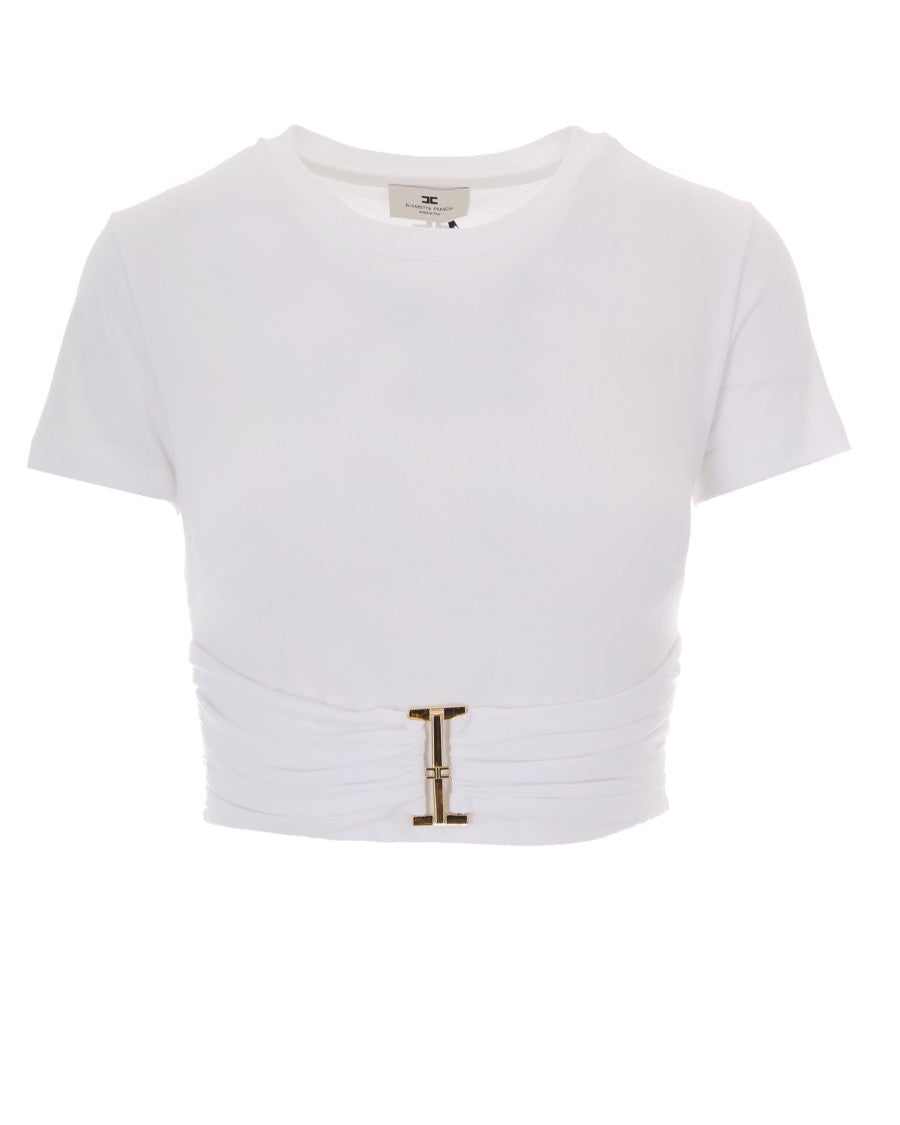 Elisabetta Franchi Draped Jersey T-Shirt With Metallic Ring Detail