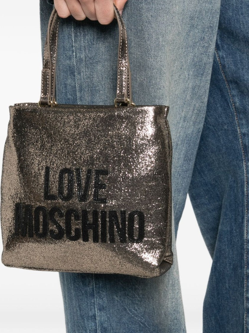 Love Moschino Textured Metallic Tote Bag With Bold Logo