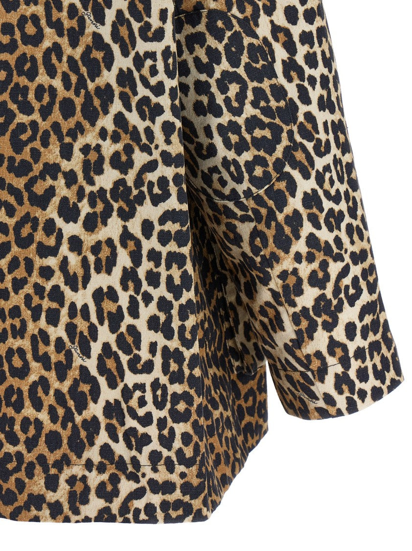 Ganni Leopard Printed Canvas Midi' Jacket