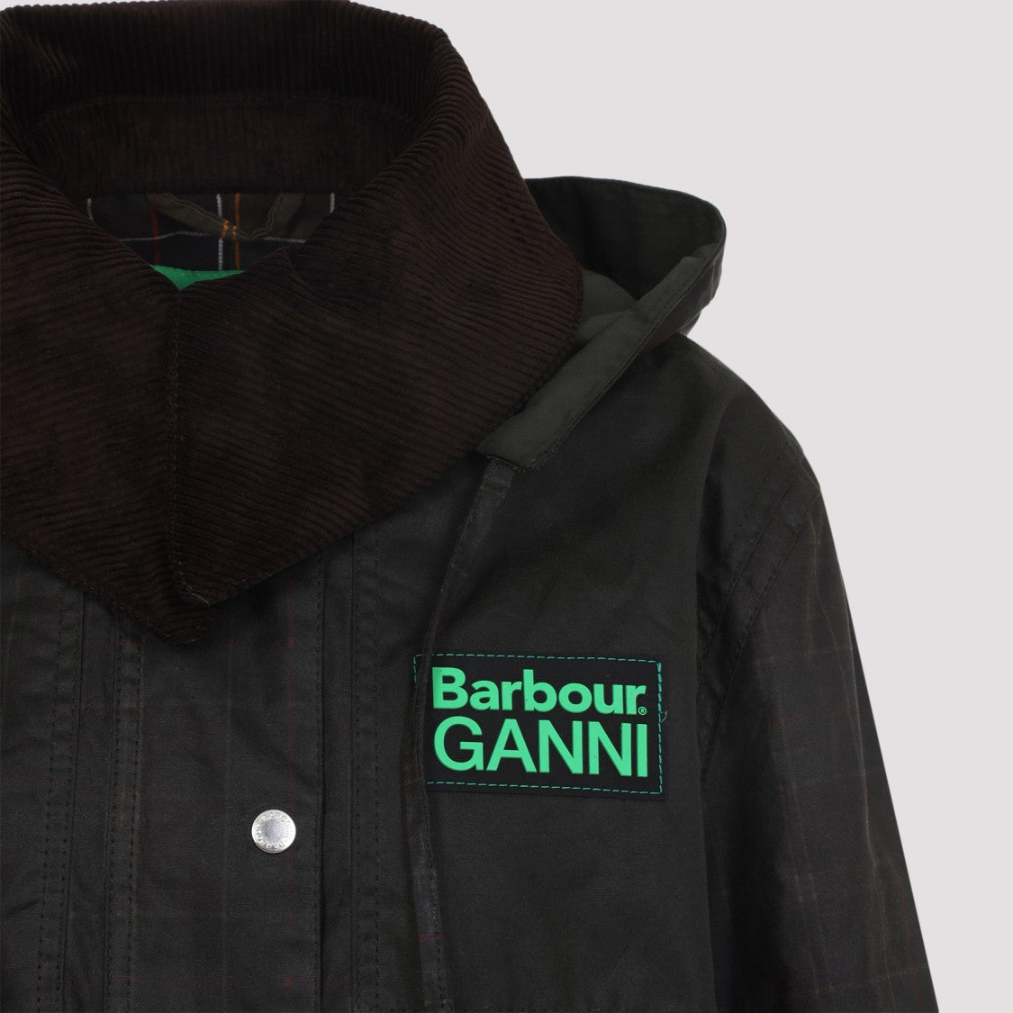 Barbour X Ganni Hood Ttn Duffle Wax Green Cotton Jacket