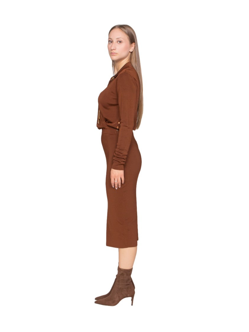 Elisabetta Franchi Fitted Collared Zipper Midi Dress