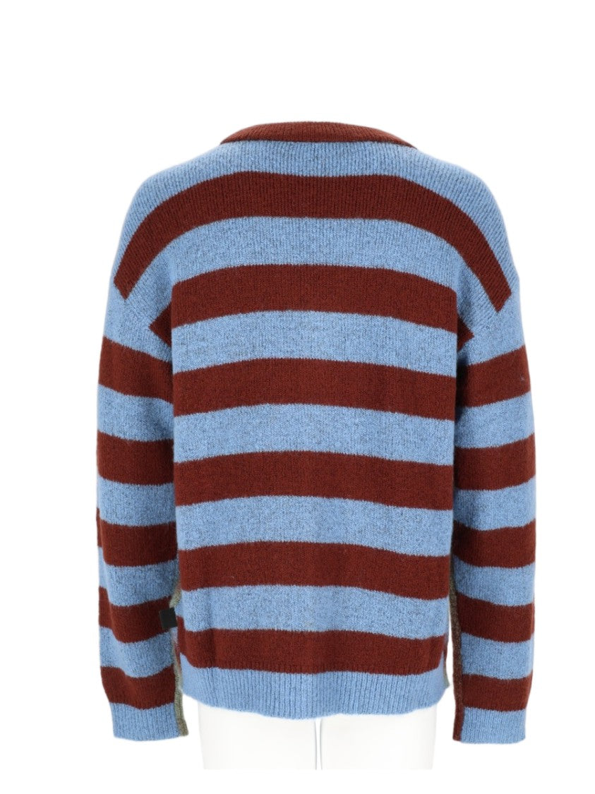Ps Paul Smith Blue Wool-Blend Horizontal Striped Knit Cardigan