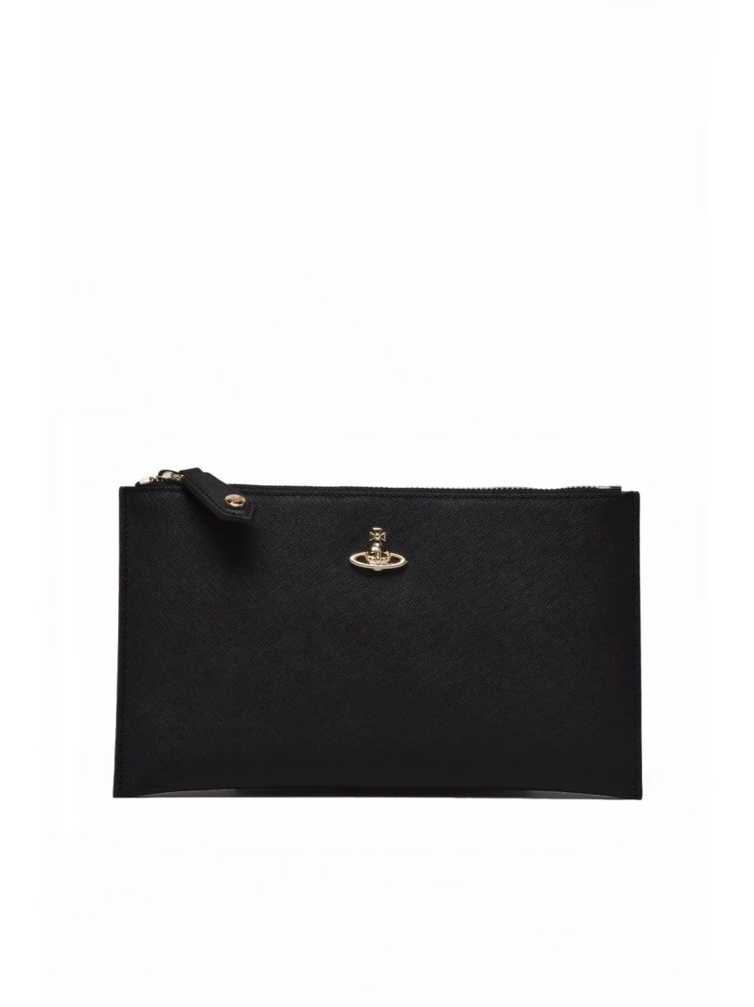 Vivienne Westwood Black Leather Zip Clutch