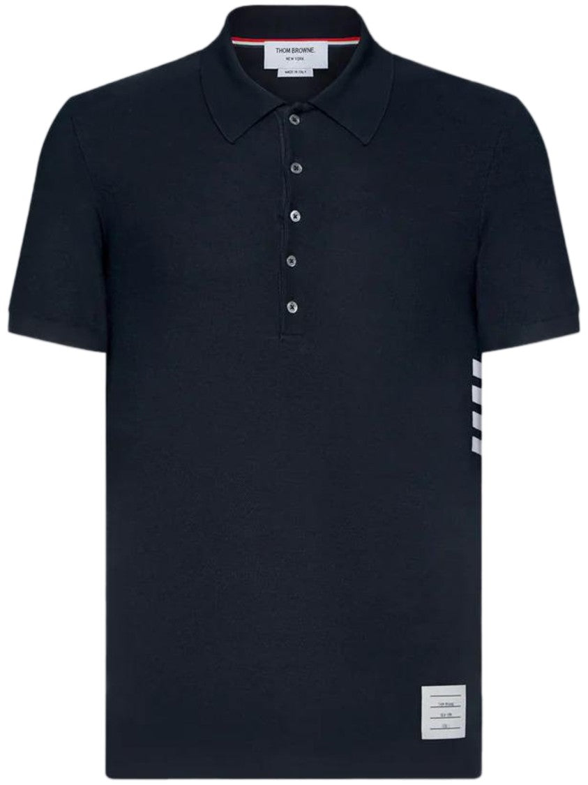 Thom Browne Short Sleeve Piqué Polo With Engineered Four-Bar Stripe