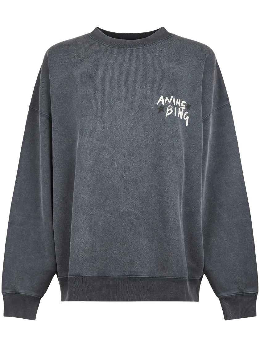 Anine Bing Washed Charcoal Grey Sweatshirt With Graphic Logo