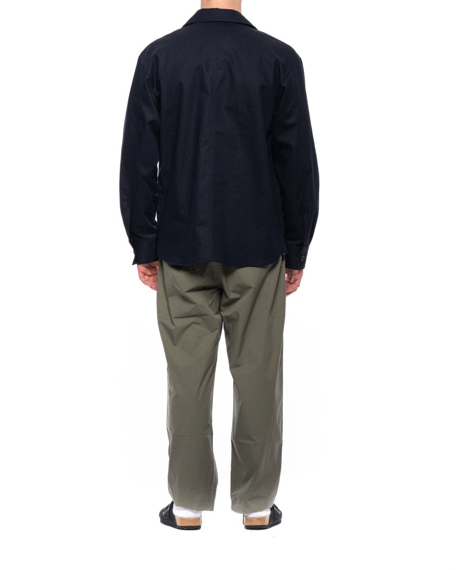 Paolo Pecora Blue Reverse Collar Linen-Blend Casual Shirt