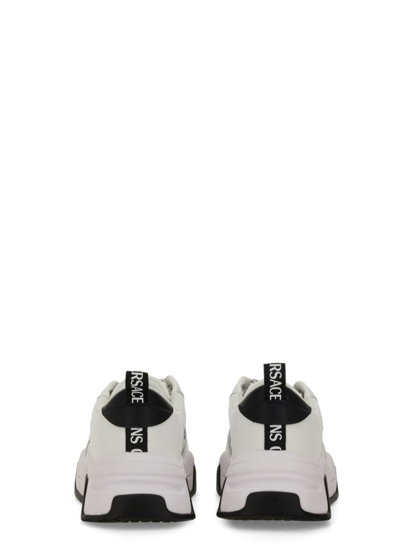 Versace Jeans Couture Leather Sneakers With Textured Finish And Metallic Accents