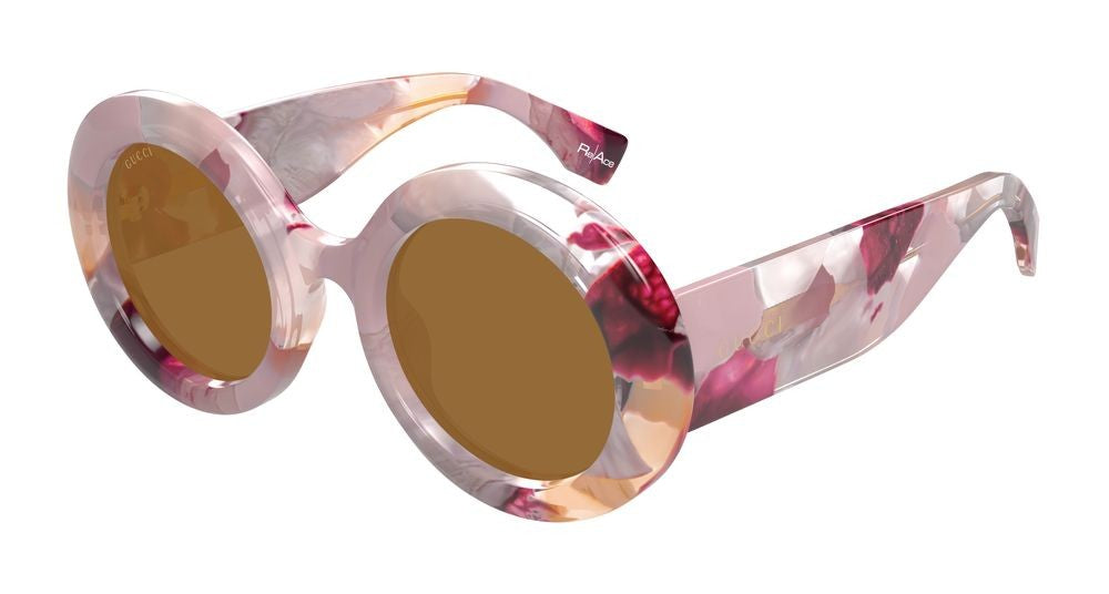 Gucci Pink Marbled Pink Acetate Round Sunglasses