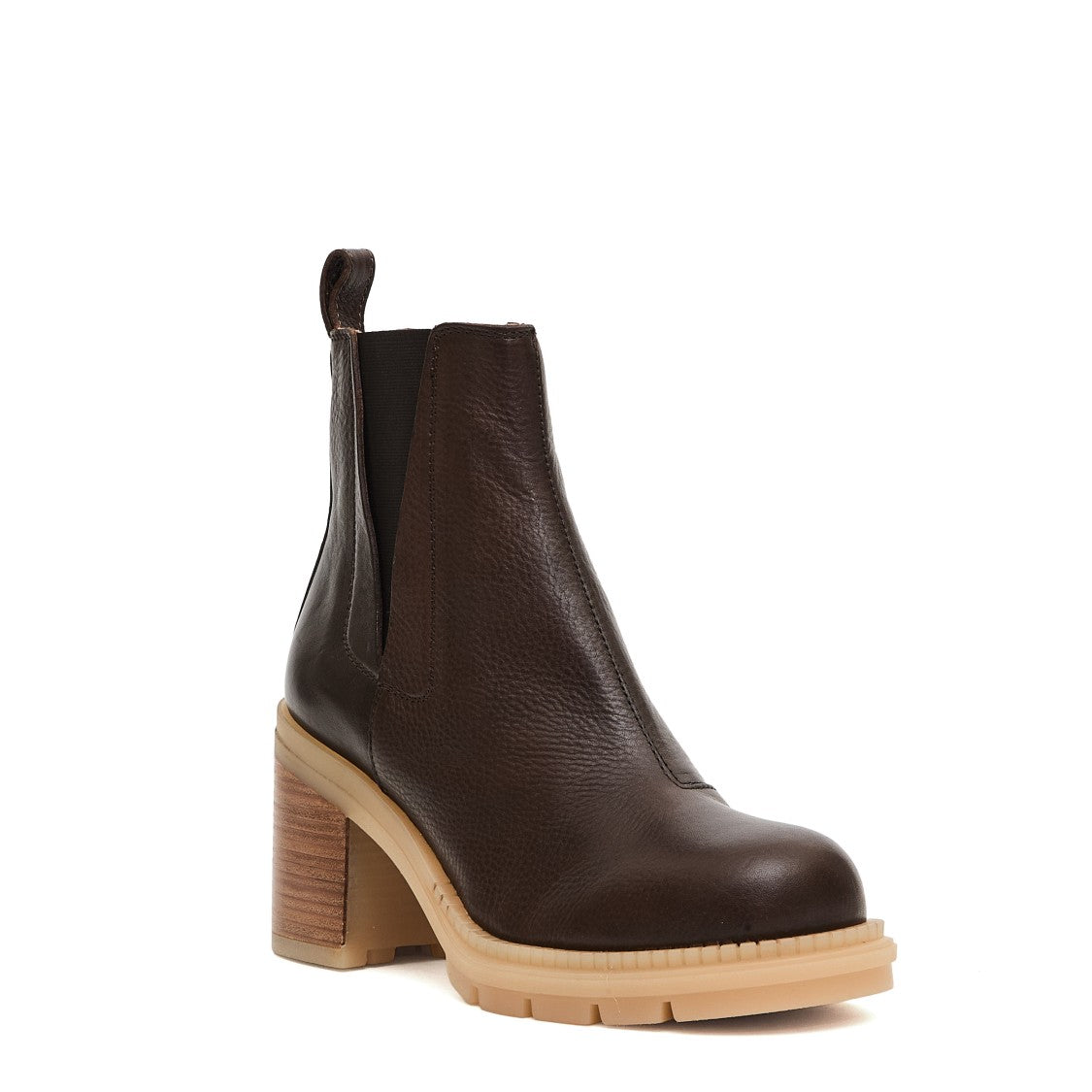 Agl Brown Textured Leather Ankle Boot With Elastic Side Panels