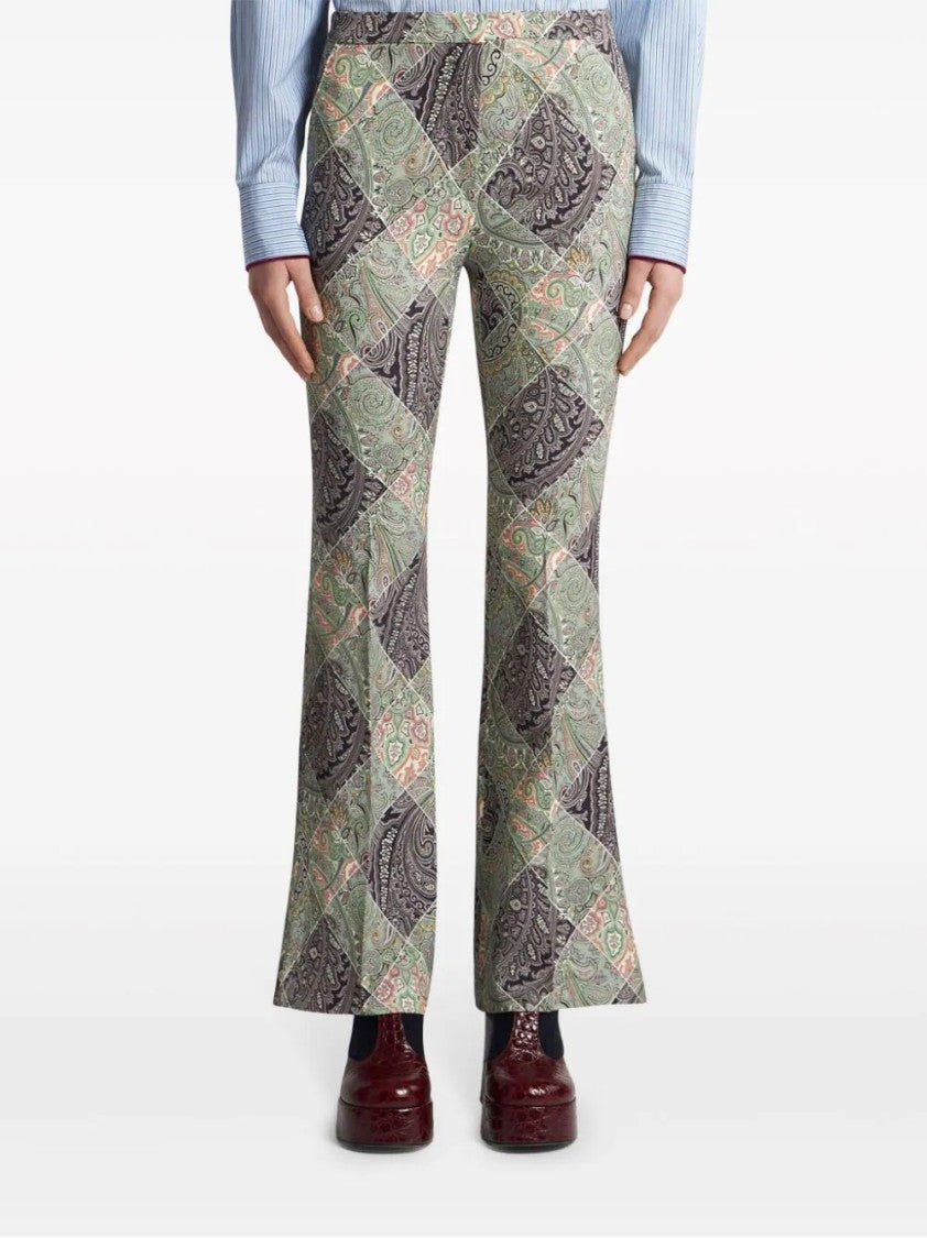 Etro Flared Trousers With Unique Paisley Print And Stretch Fabric