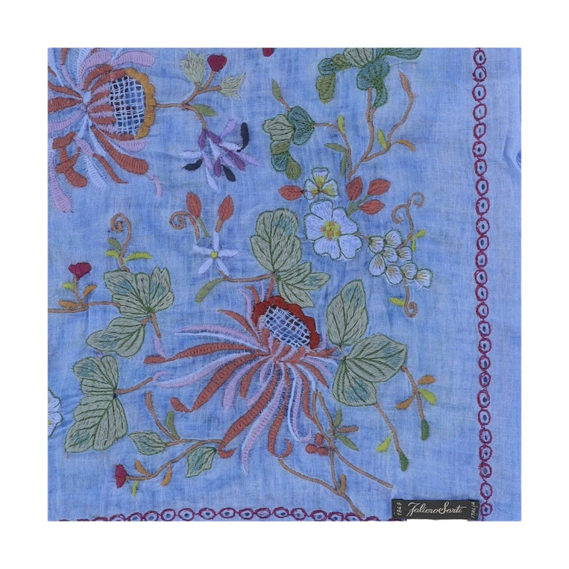 Faliero Sarti Gerbera Floral Embroidered Scarf With Fringed Edges