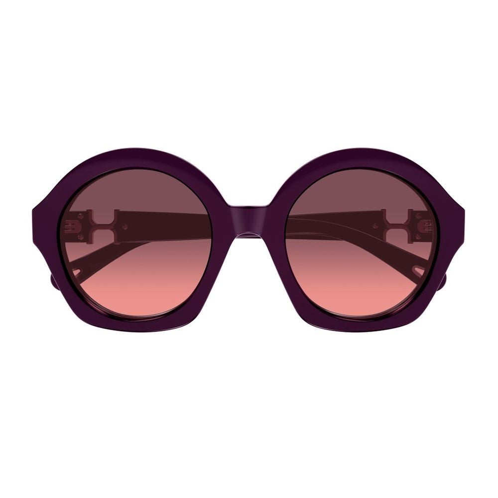 Chloé Round Burgundy Acetate Sunglasses With Gold Accents