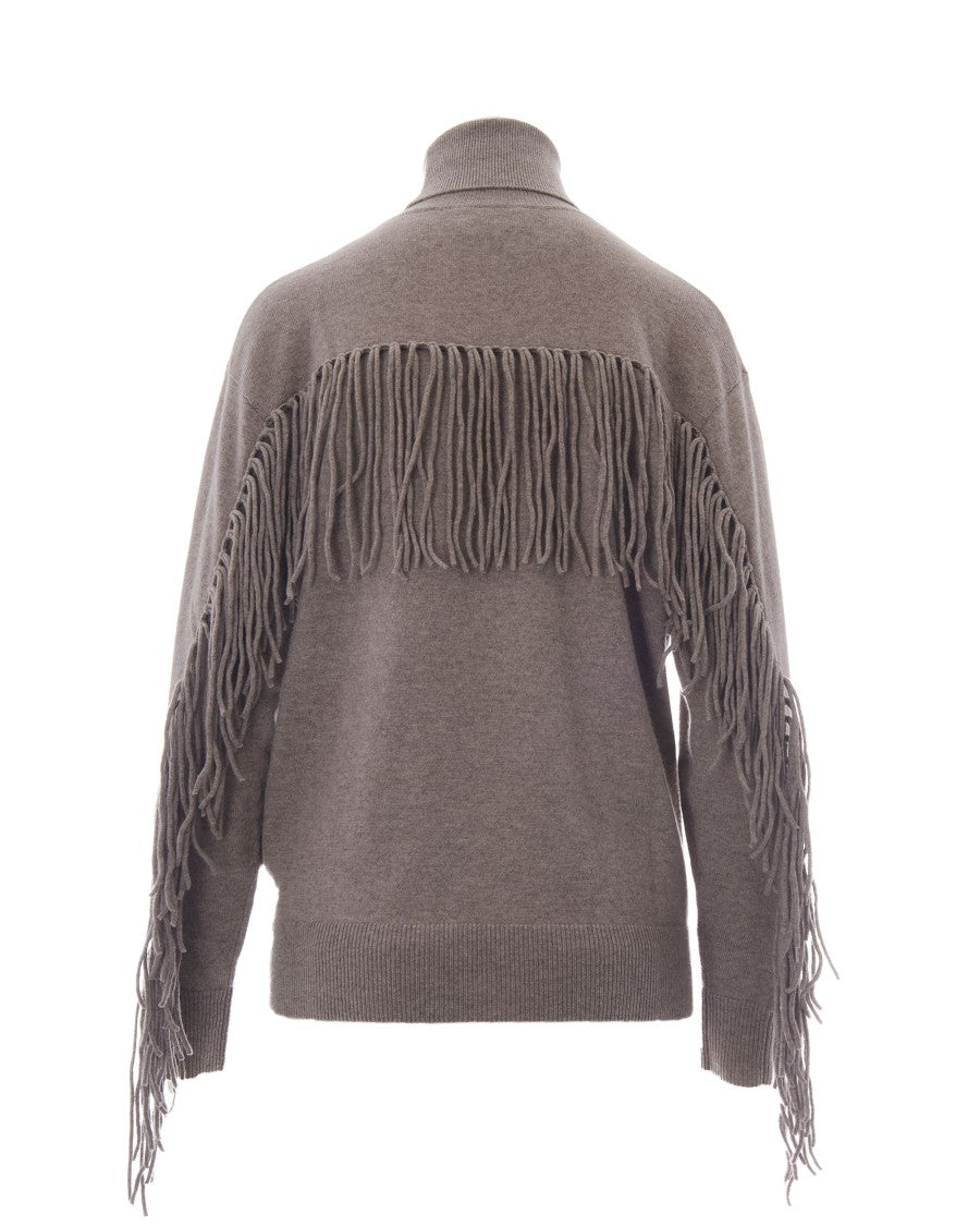 P.A.R.O.S.H. Taupe Fringe Cashmere Turtleneck