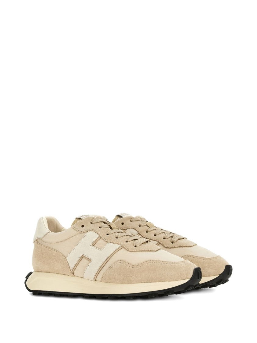 Hogan Beige Silk And Nylon Suede Sneakers
