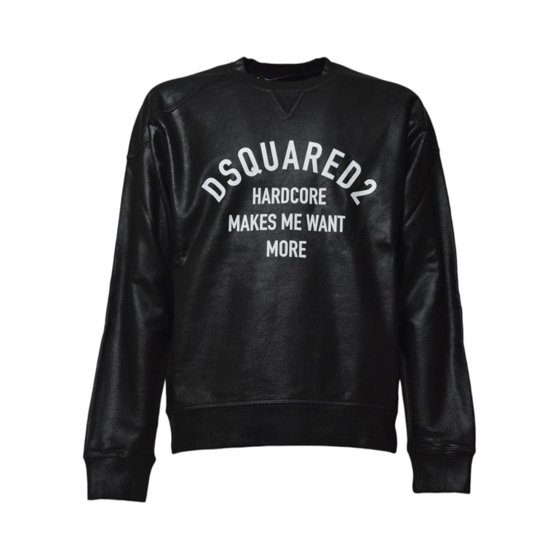 Dsquared2 Cool Biker Fit Crewneck Sweatshirt In Black Coated Cotton