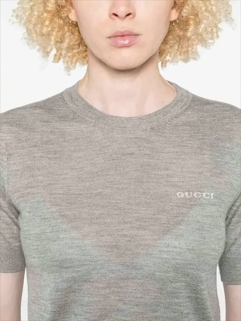Gucci Fitted Short-Sleeved Knit Top In Cashmere