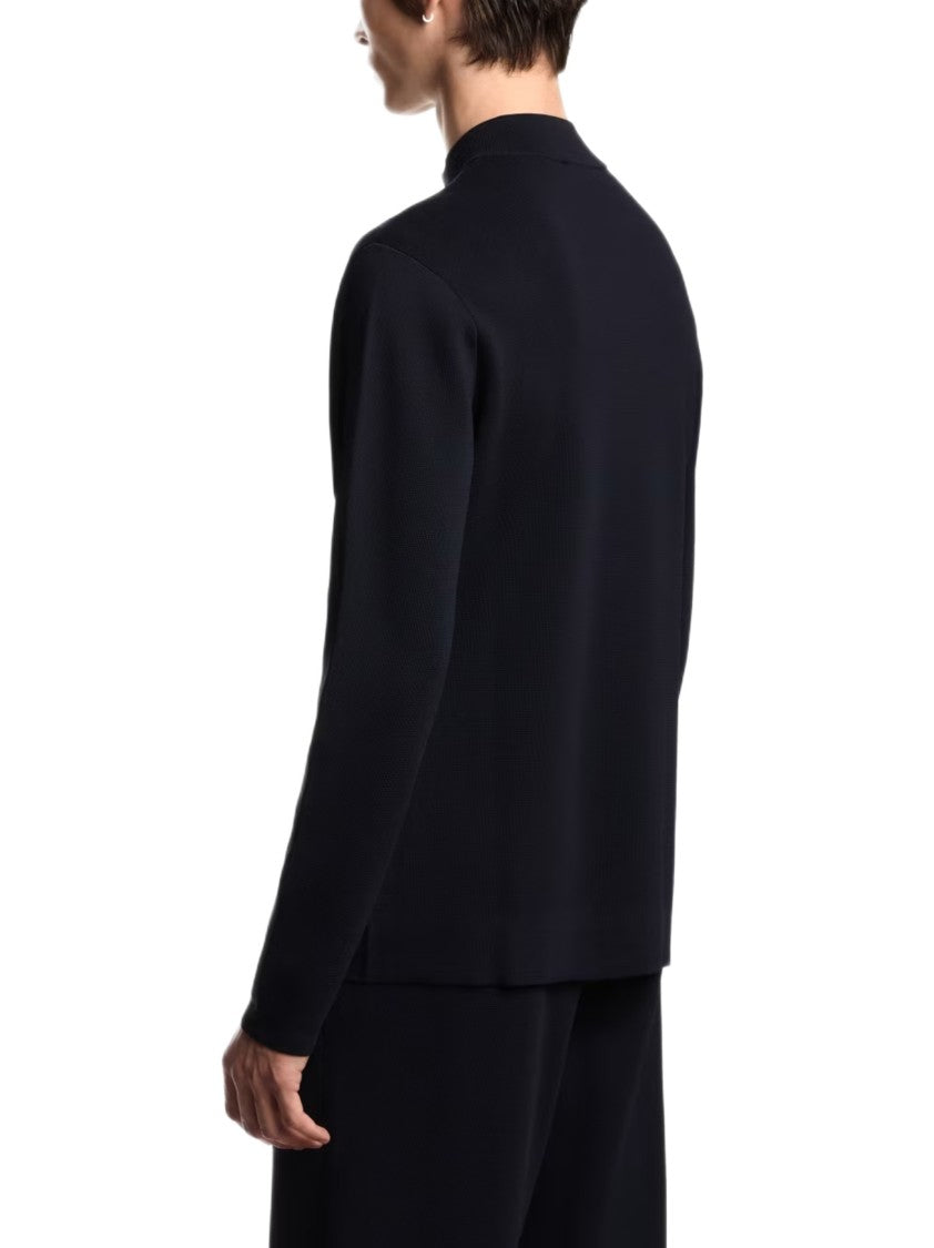 Emporio Armani Minimalist Black Cardigan With Guru Collar