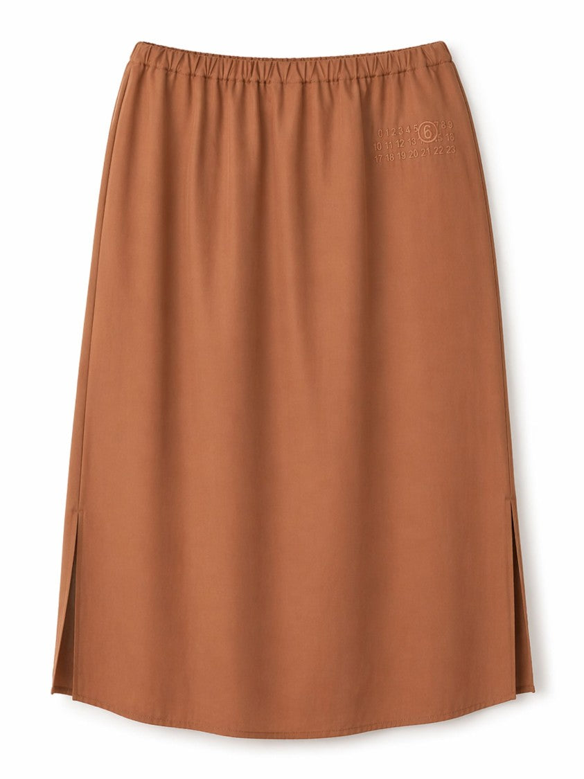 Mm6 By Maison Margiela Brown Number Logo Satin Midi Skirt