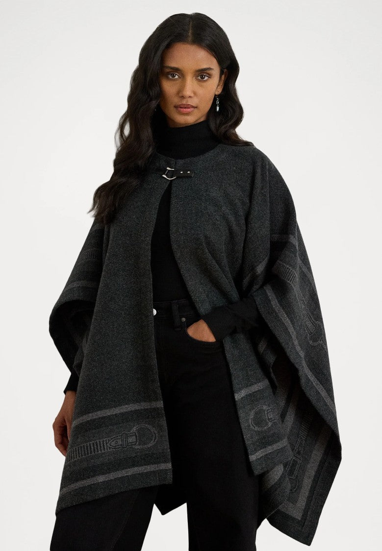 Lauren Ralph Lauren Jacquard-Patterned Black Poncho With Elegant Closure