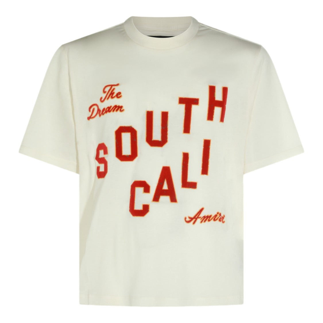 Amiri Short-Sleeved Off-White T-Shirt With Bold Red Lettering