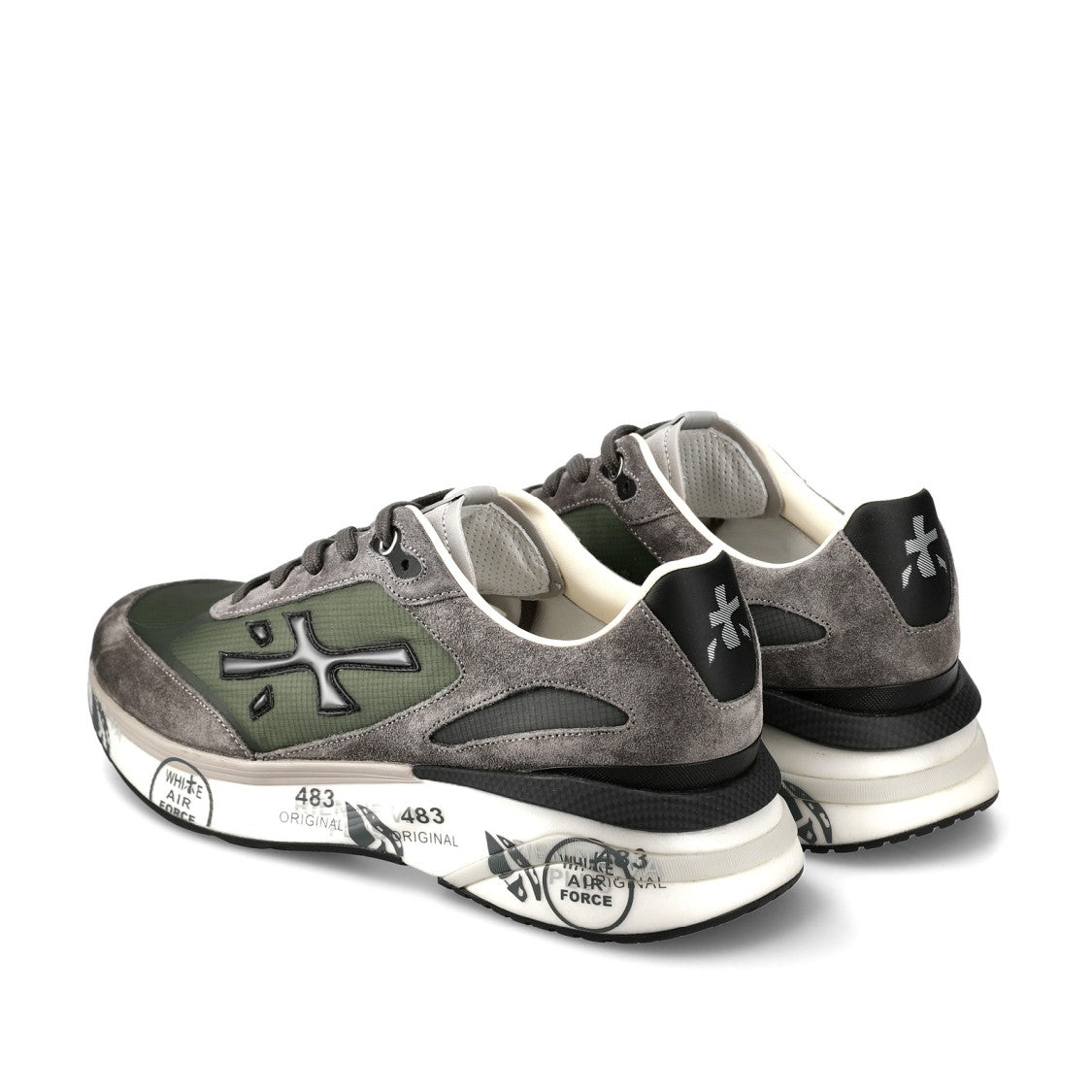 Premiata Moerun Sneakers In Gray Suede And Technical Fabric Green