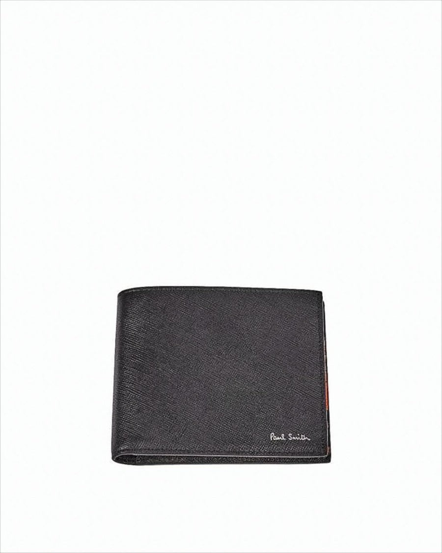Paul Smith Textured Calf Leather Bifold Wallet With Multicolor Stripes