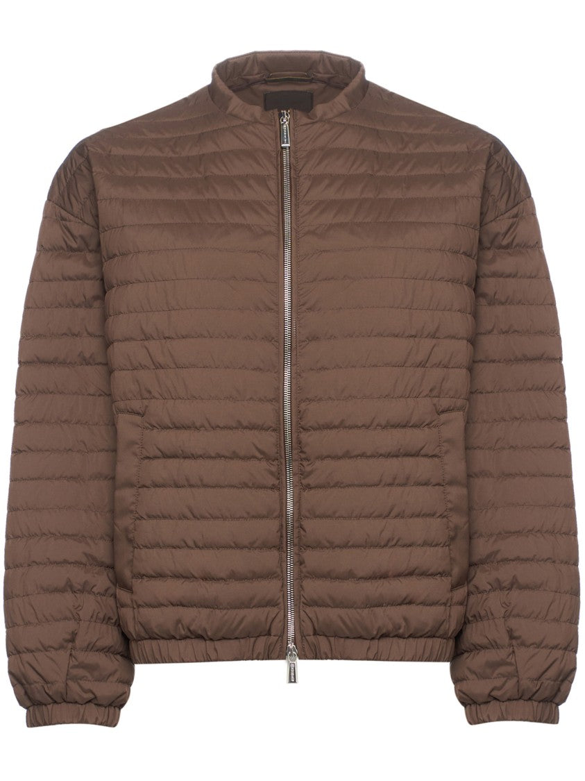 Moorer Brown Quilted Jacket With Matte Finish Silhouette