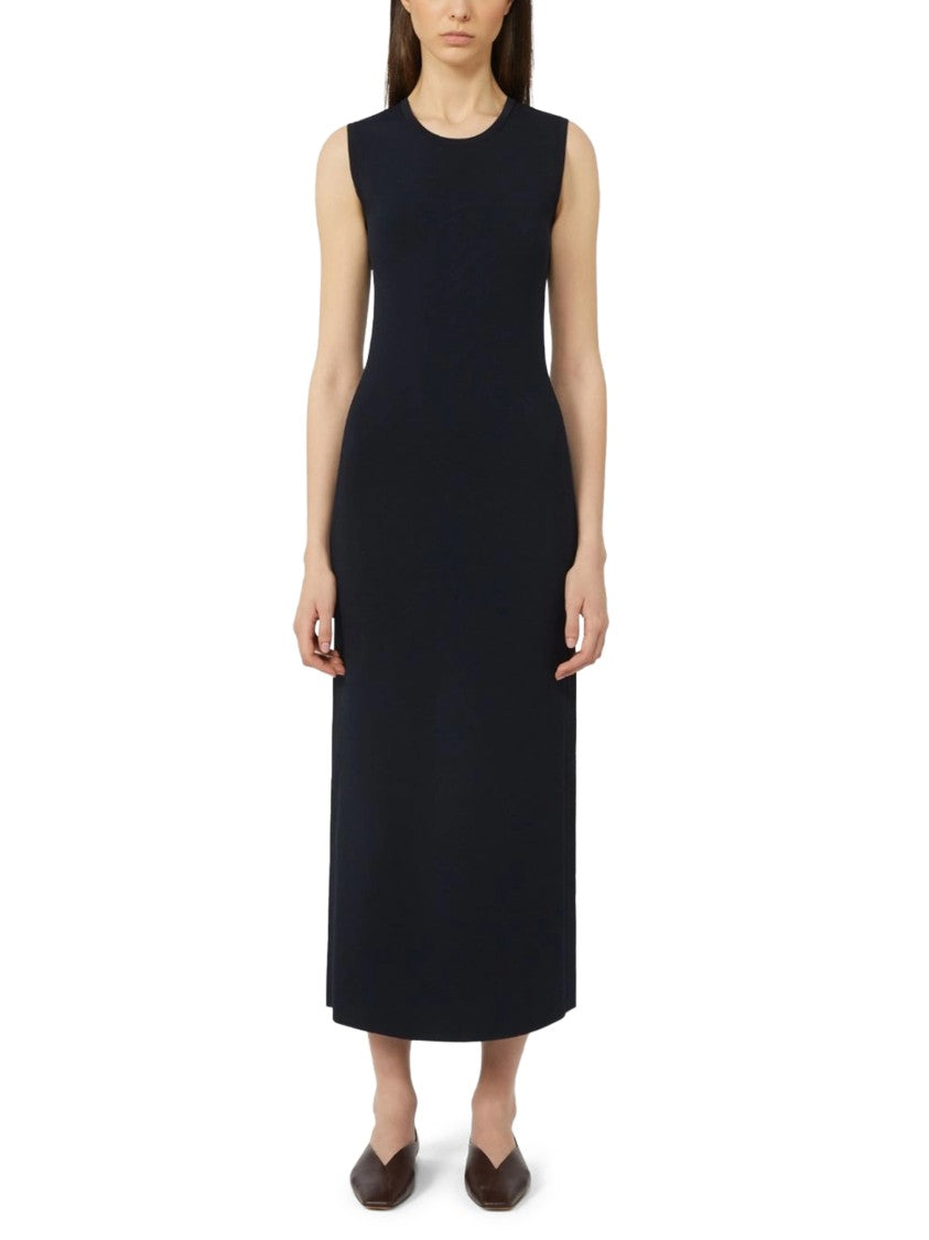 Max Mara Sleeveless Black Knit Midi Dress With Straight Silhouette