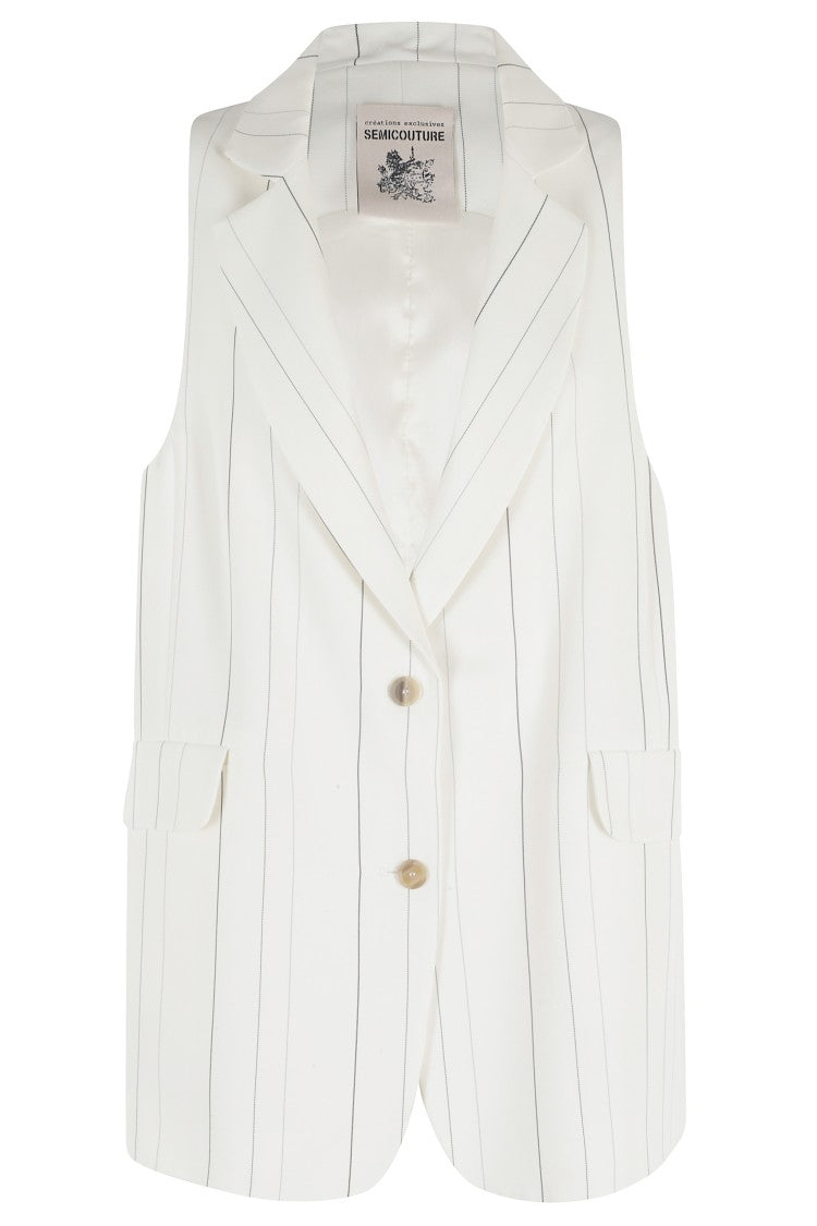 Semi Couture White Elenoir Reverse Front-Button Wool-Blend Vest