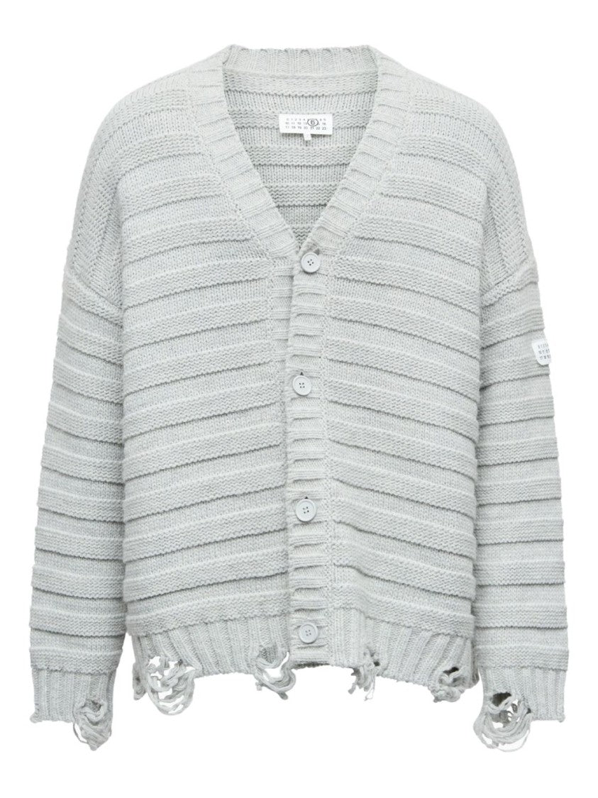 Mm6 By Maison Margiela Textured Ribbed Grey Sweater With Button-Down Front