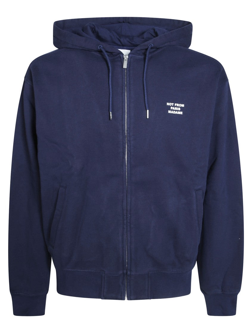 Drôle De Monsieur Navy Blue Zip-Up Felpa Con Scritta Hoodie