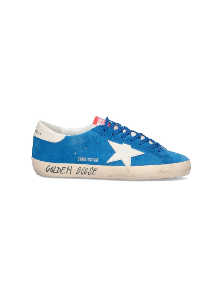 Golden Goose Blue Super-Star Worn Suede Low-Top Sneakers