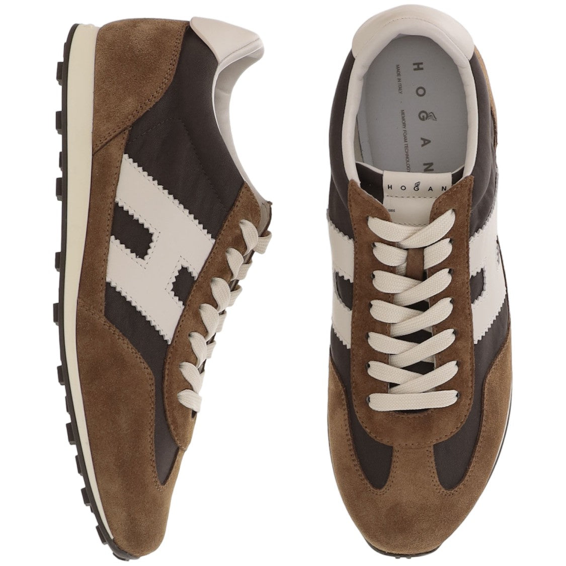 Hogan Beige Athletic Contrast Suede Mesh Sneakers
