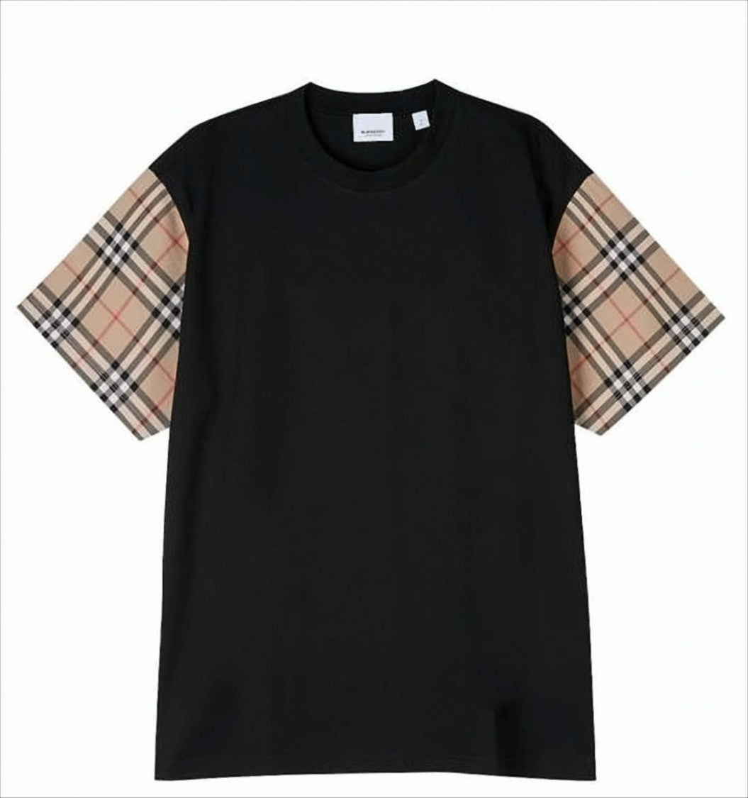 Burberry Black T-Shirt With Distinctive Plaid Short Sleeves