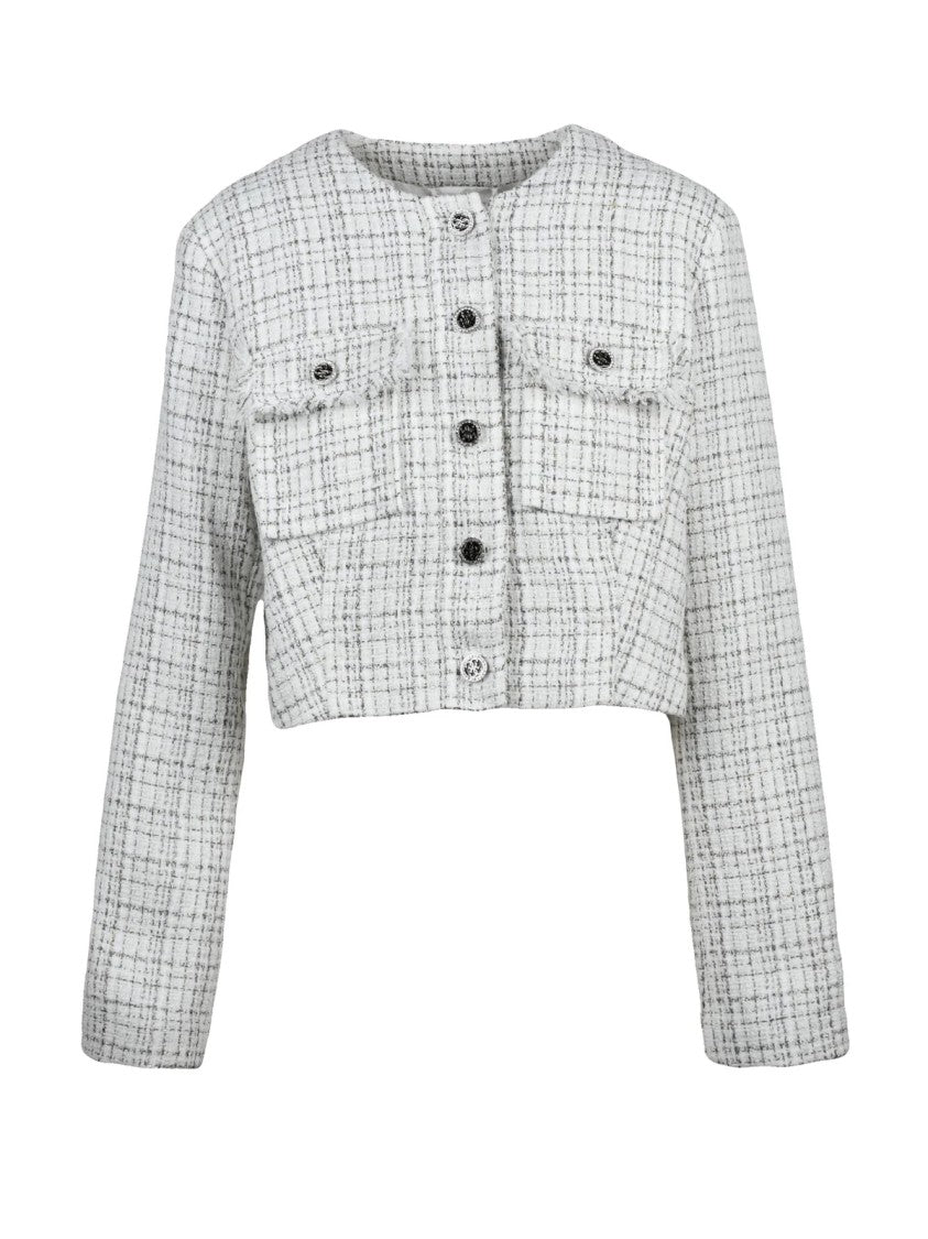 Guess White Checkered Polyester-Blend Bolero