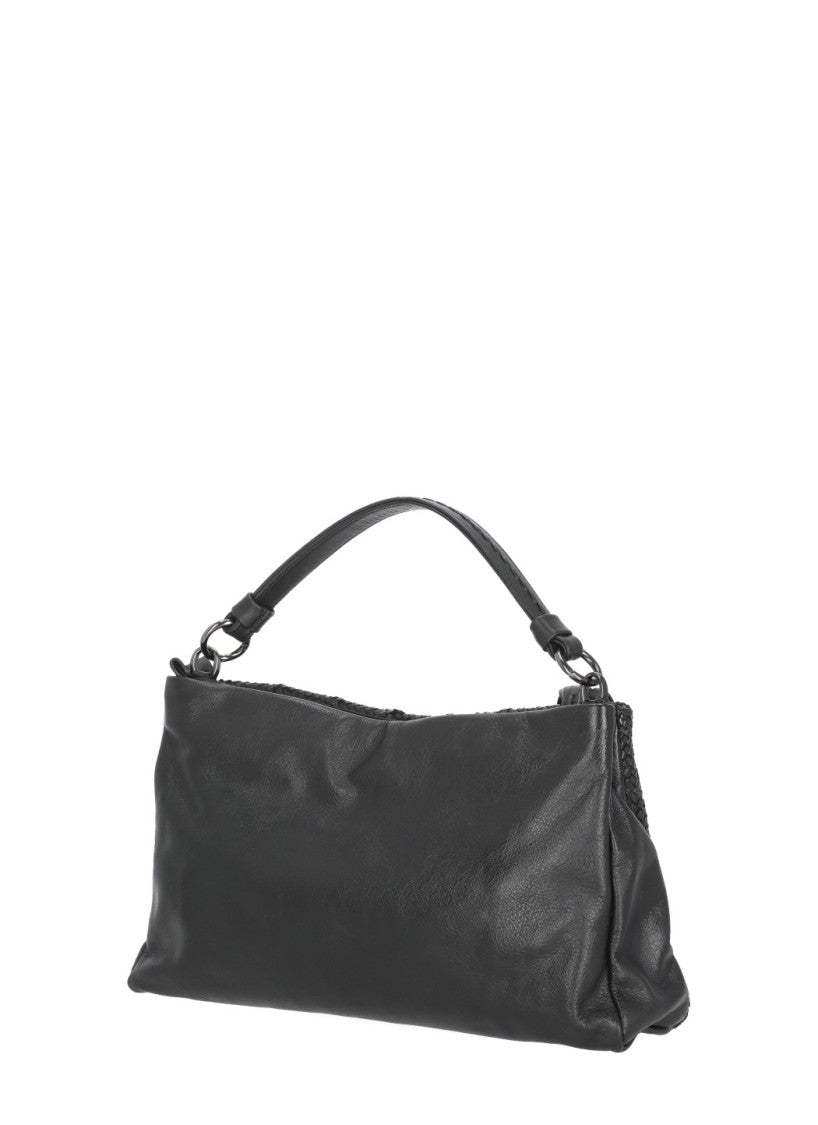 Reptile's House Fringed Braided Black Shoulder Bag With Dual Compartments