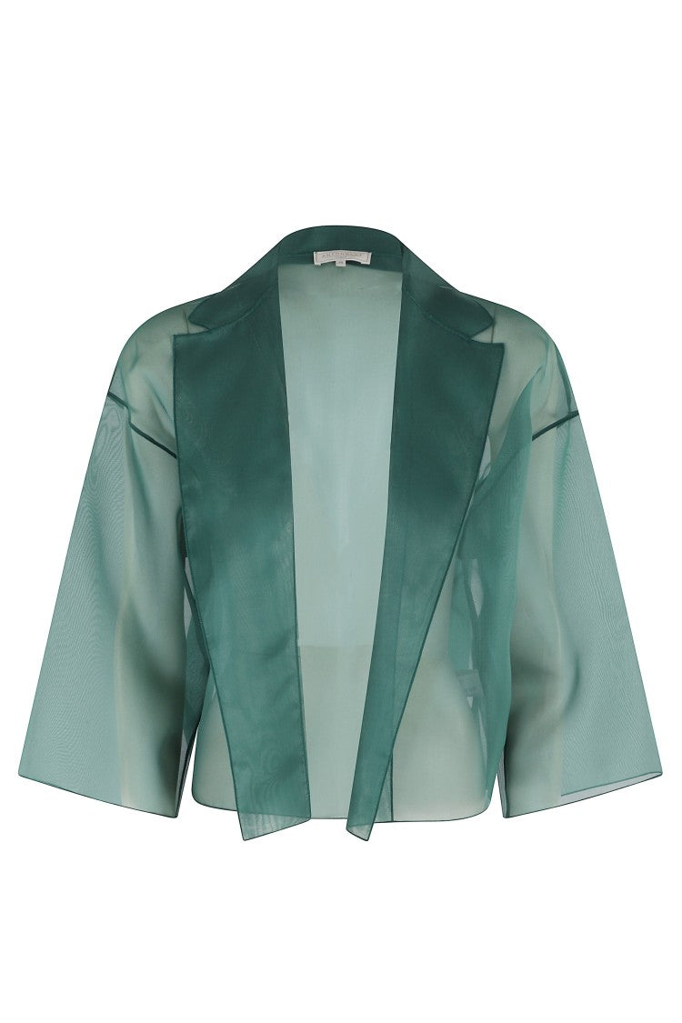 Antonelli Green Emma Organza Kimono-Sleeves Silk Blazer