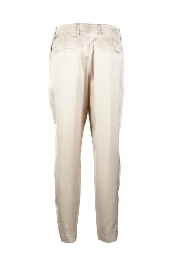 Berwich Cropped Beige Trousers With Fluid Drape And Tailored Silhouette