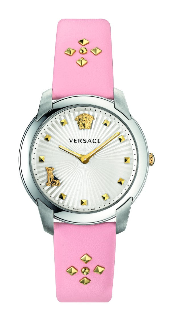 Versace Elegant Pink Calf Leather Watch With Sapphire Crystal And Medusa Detail