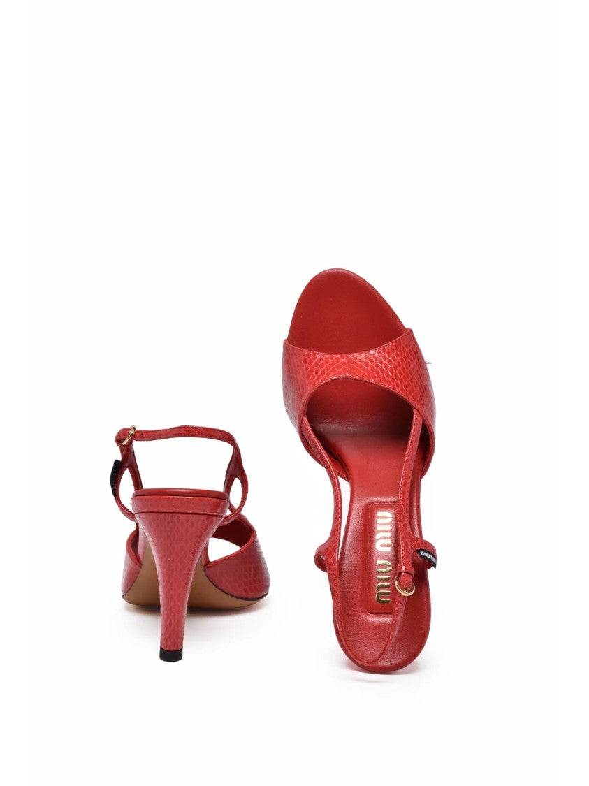 Miu Miu Red Leather Open-Toe High Heel Sandals
