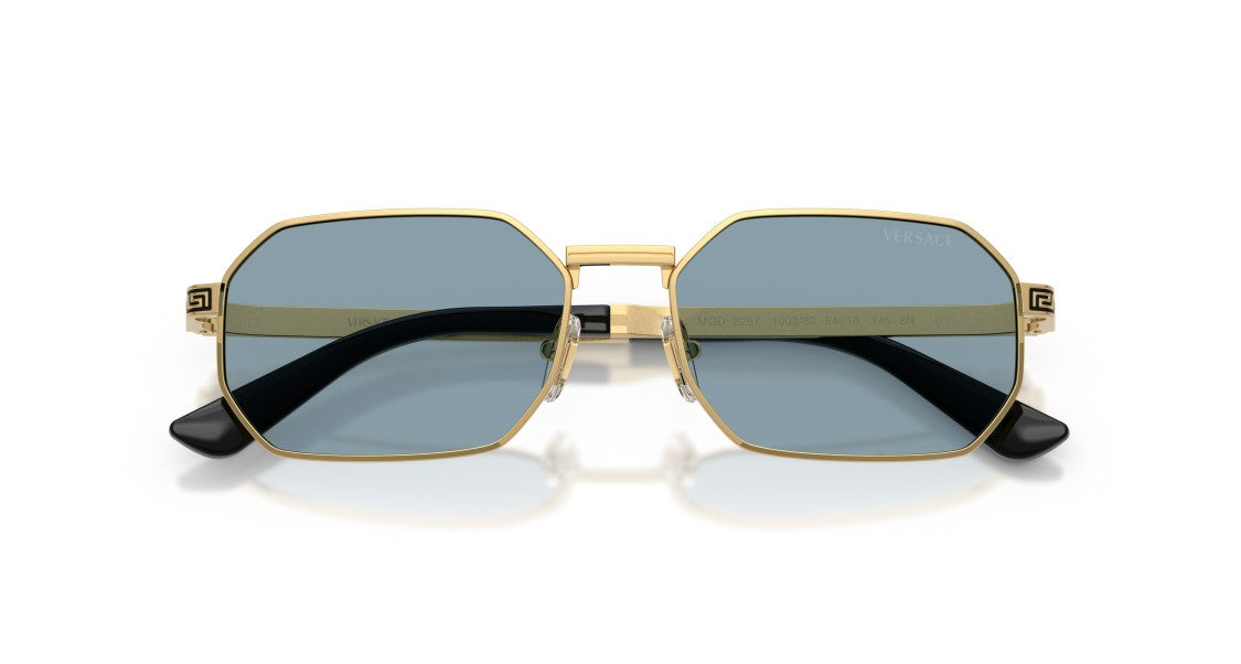Versace Geometric Frame Sunglasses With Gold Metal Rims