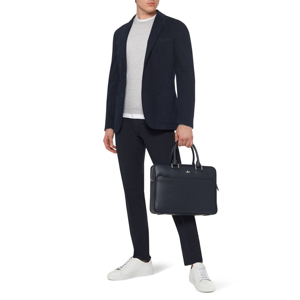 Roderer Award Briefcase - Italian Leather Navy Blue