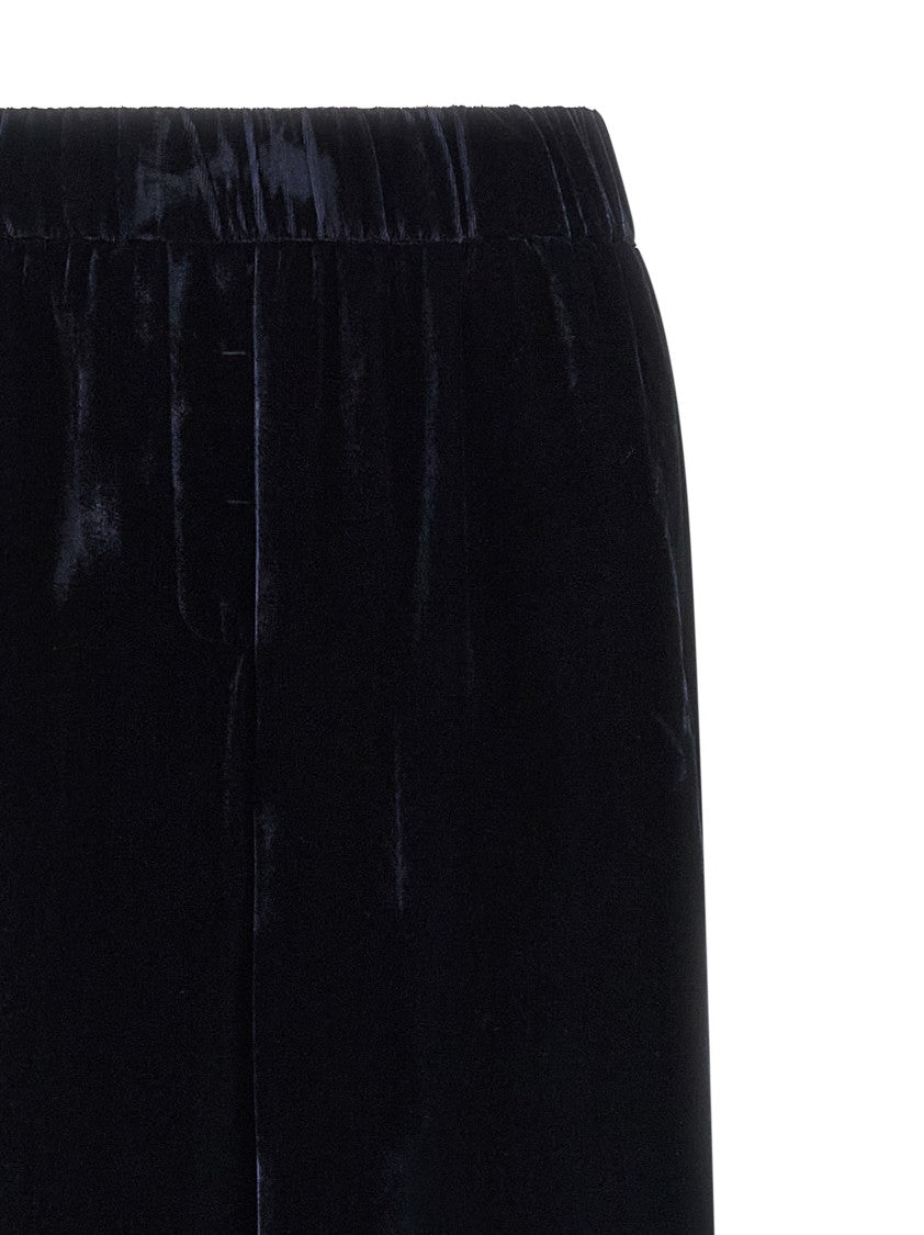Peserico Wide Leg Washed Viscose Velvet Trousers With Trompe L'oeil Flap
