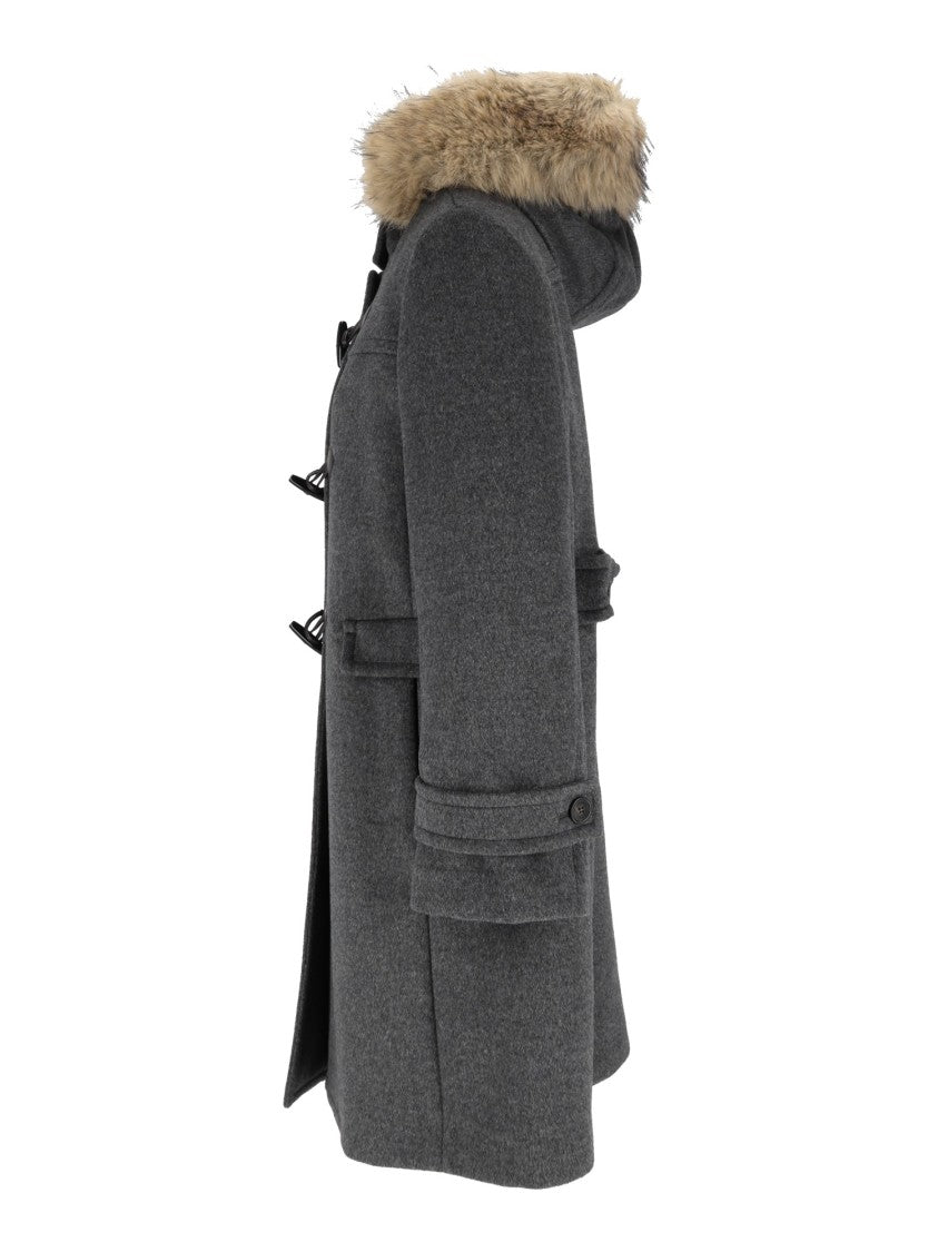 Max Mara Grey Epica Toggle Fur Trim Coat
