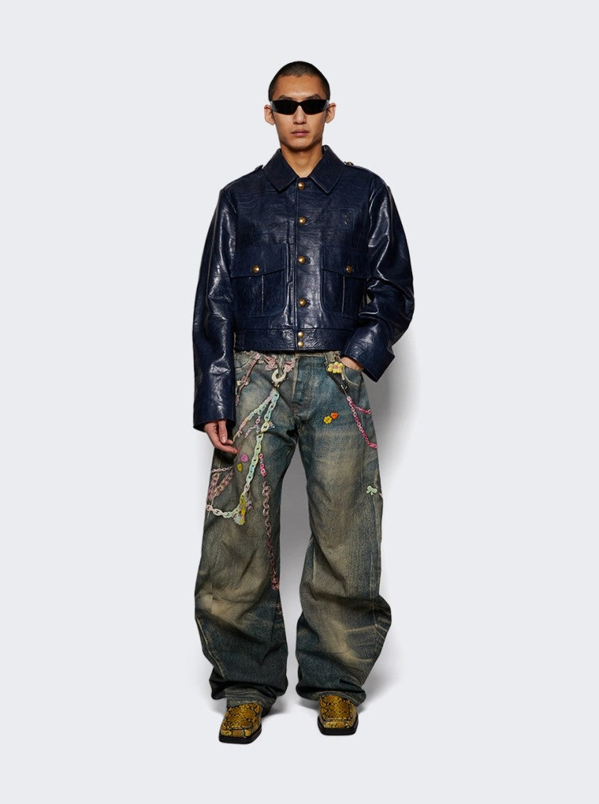 Martine Rose Uniform Leather Jacket - Navy Blue