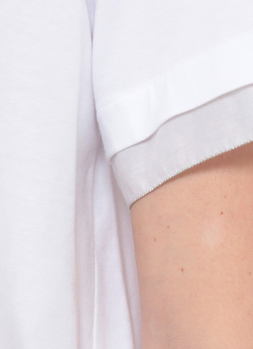 Peserico White Cotton Embellished T-Shirt