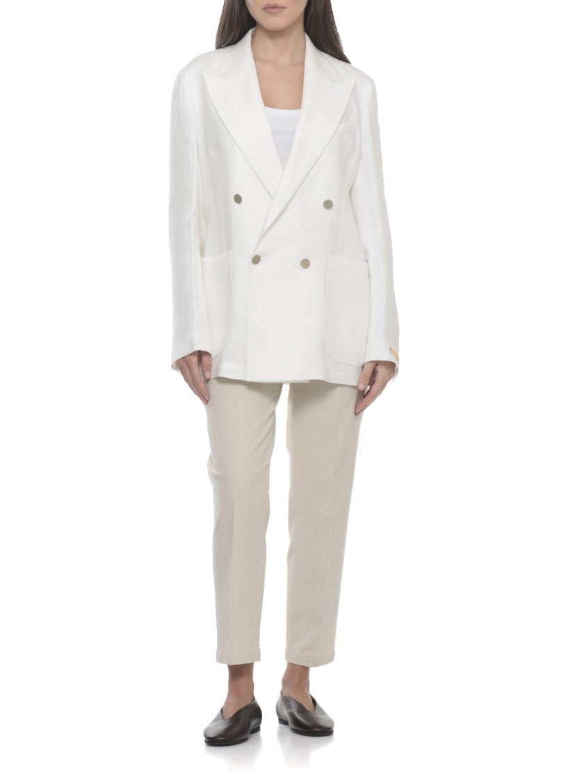 Briglia 1949 White Blanchette Double-Breasted Wool Blazer